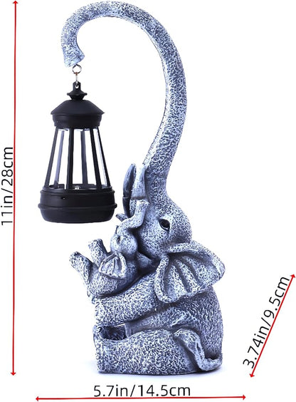 Pohabery Elephant Outdoor Statues with Cute Baby Garden Decor, Resin Elephant Figurines with Solar Lantern Outdoor Decoration Gifts for Mothers Day, Birthday Day