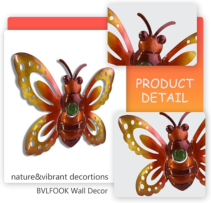 Garden Decor Metal Bee Wall Art Sculpture, Large Bee Wall Decor Garden Decoration Hanging for Yard Lawn Patio Living Room Bedroom, 3 Pack, Gift for Family
