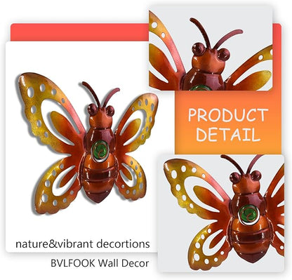 Garden Decor Metal Bee Wall Art Sculpture, Large Bee Wall Decor Garden Decoration Hanging for Yard Lawn Patio Living Room Bedroom, 3 Pack, Gift for Family