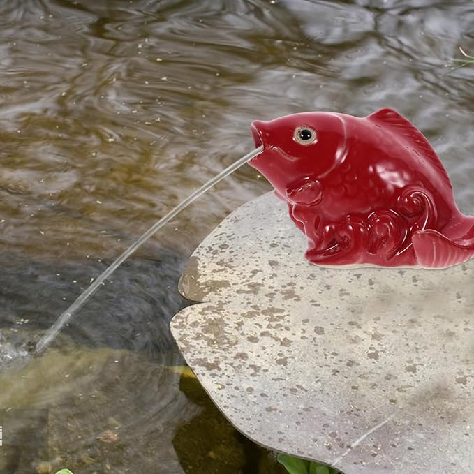 Ceramic Carp Fountain Spray Nozzle Garden Outdoor Decorative Pond Fish Statue Water Spout Accessory for Yard Patio 4.33X3.14X2.83In