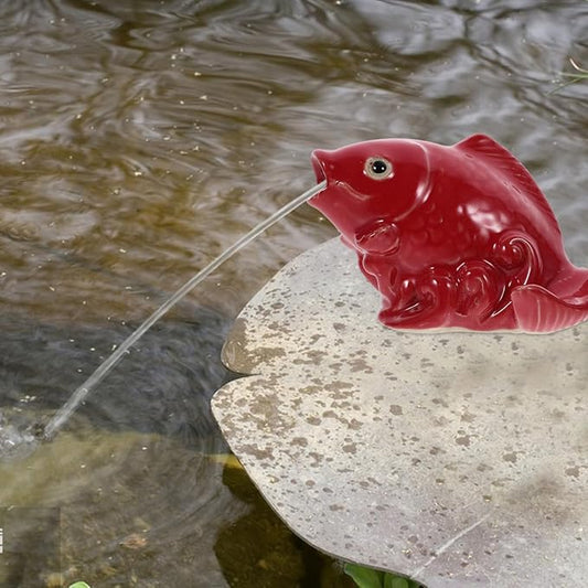 Ceramic Carp Fountain Spray Nozzle Garden Outdoor Decorative Pond Fish Statue Water Spout Accessory for Yard Patio 4.33X3.14X2.83In