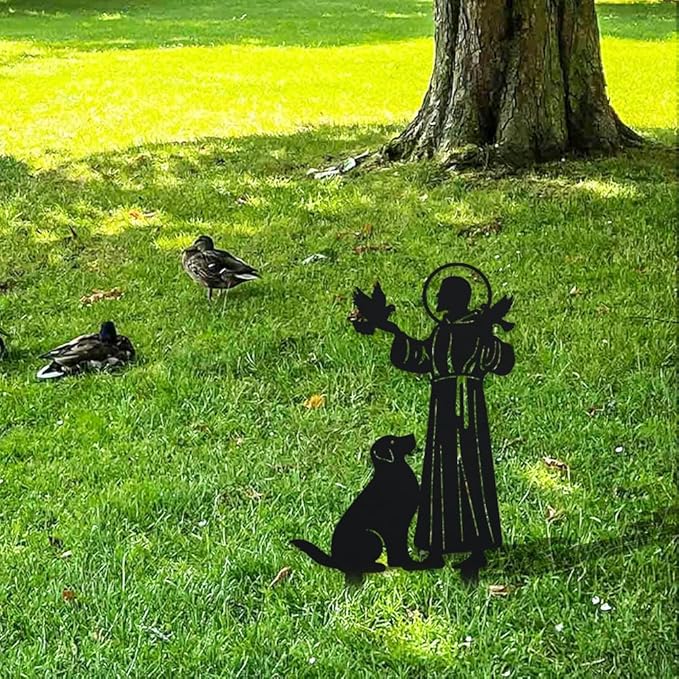 WADORN Jesus Bird Dog Decorative Silhouette Garden Stakes, Religious Metal Stakes Statues Ornaments Lovers Gifts Yard Art Black Silhouette Yard Outside Decor for Backyard Patio, 7.5x13.8 Inch
