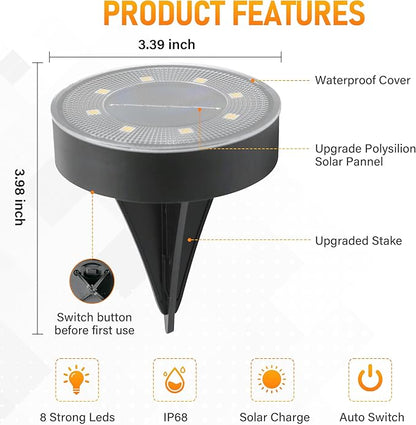 Siatom Solar Ground Lights 8 Pack, IP68 Waterproof Solar In-Ground Light for Outdoor, Flat Landscape Lighting, Garden Disc Light for Pathway, Walkway, and Yard - 8 Pcs (Cool White)