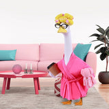 Lady Porch Goose Outfits,Bathrobe Porch Goose Statue Costume with Curlers Reading Glasses Coffee Cup Towel,Cute Goose Clothes for 23-Inch Cement or Plastic Statue,Lawn Yard Garden Patio Decor(Pink)