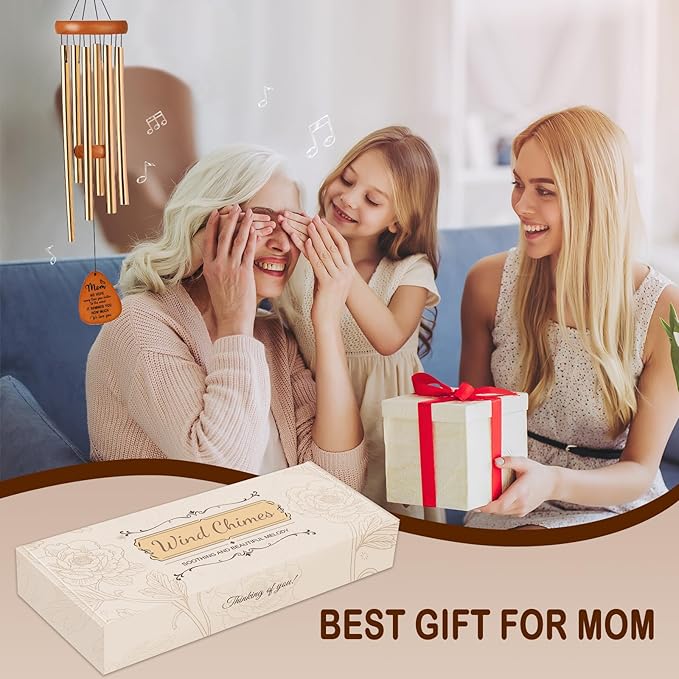 Gifts for Mom, Wind Chimes for Mom, Perfect Mother's Day Present for Mother, Birthday Gift from Daughter Son, Love Reminder Gifts for Birthday Thanksgiving Christmas Anniversary (Gold)