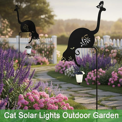Cat Solar Lights Outdoor Garden, Black Cat Garden Statue,Black Cats Outdoor Decorations with Solar Lantern