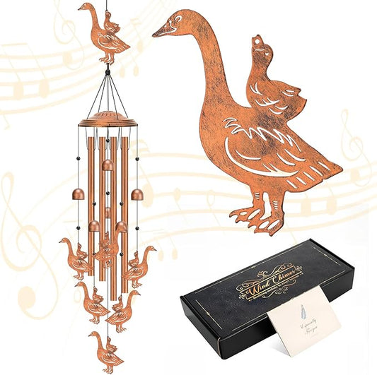 Wind Chimes Outdoor - Mother & Baby Geese Windchime with 4 Aluminum Tubes,Weatherproof Metal Wind Chime for Garden Decor Patio Yard, Goose Gift for Thanksgiving, Christmas, Festival