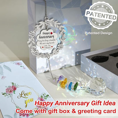 Happy Anniversary Suncatcher Gifts for Wife, Sun Catcher Wedding Gift for Couple, Hanging Crystal Sun Catcher Ornament for Window Rainbow Maker, Anniversary Romantic Gift Ideas for Girlfriend Women