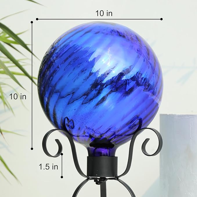 VCUTEKA Gazing Ball, Glass Mirror Polished Hollow Ball Reflective Garden Sphere, Gazing Globe for Home Garden Lawn Outdoor Ornament Yard Decorative, 10-Inch, Dark Blue