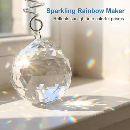 3pc Gazing Ball Spiral Tail Wind Spinner with Crystal Suncatcher Prism Rainbow Maker Hanging Ornament for Window Garden Yard Decorative Indoor Outdoor Home Decor Car Mirror Accessory
