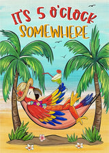 Welcome Summer Parrot Bird Decorative Garden Flag, It's 5 O'clock Somewhere Beach Coastal Tropical Palm Tree Yard Outside Decoration, Hawaii Nautical Outdoor Small Home Decor Double Sided 12x18