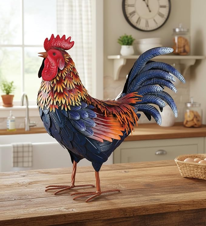 Regal Art & Gift Handcrafted Metal Rooster Statue, Weather-Resistant Farmhouse Yard Art, Indoor/Outdoor Garden Sculpture, Detailed Feather Design, Decorative Bird for Home & Garden, Arroyo, 21" Height
