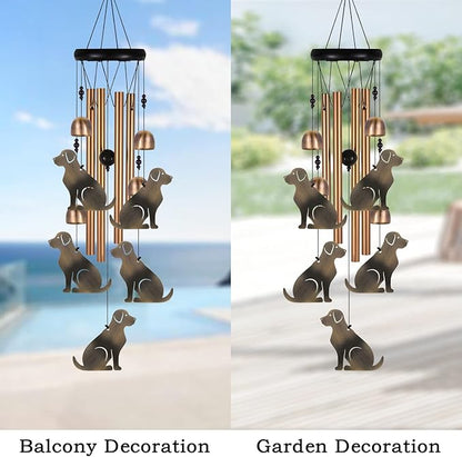 Bronze Dog Wind Chime, Gifts for Mom, Home, Garden, Balconies, Room, Patio, Indoor, Outdoor Decoration, with 4 Aluminum Tubes 5 Dogs Wind Chimes, Doggy Wind Catcher, Puppy Wind Bell Decor