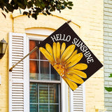 AVOIN colorlife Hello Sunshine House Flag 28x40 Inch Double Sided Outside, Summer Spring Floral Yellow Daisy Yard Outdoor Flag Black