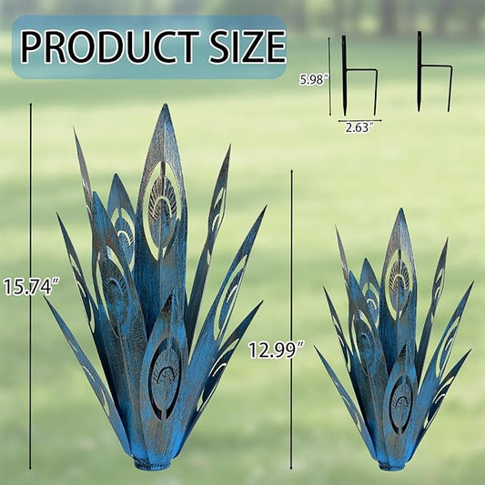 Tequila Rustic Sculpture DIY Metal Agave Plant Home Decor Rustic Hand Painted Metal Agave Garden Ornaments Outdoor Decor Figurines Home Yard Decorations Stakes Lawn Ornaments (Blue new 2PCS)