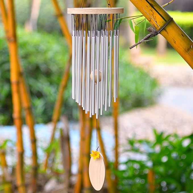 SuninYo Wind Chimes Outdoor,22 Tubes Wind Chimes with S Hook,a Quality Gift for Garden, Patio, Balcony and Indoor Decor, Silver