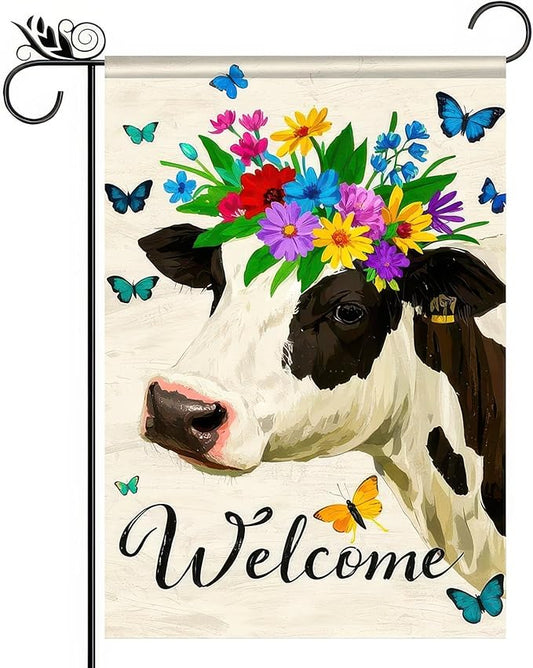 BlissYard Welcome Spring Garden Flag Double Sided 12x18 Inch Cute Cow Seasonal Welcome Small Flags For Outside Outdoor Decor Yard Farmhouse Holiday Spring Summer Decorations Yard Flags