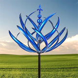 360° Outdoor Wind Spinner, Garden Pinwheels Metal Wind Sculpture Spinner with Gardens Stake, Rotating Windmill Yard Art Decor for Patio, Lawn & Garden (Blue)