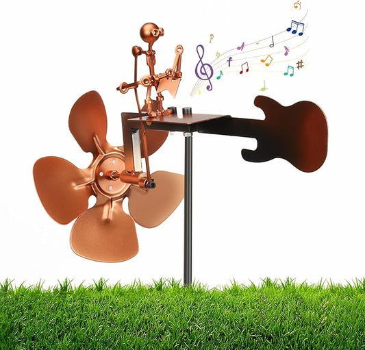 Guitar Windmill,Handmade Metal Drummer Windmill,Metal Rock Band Wind Mill for Yard and Garden,Wind Spinners Outdoor Art Sculpture