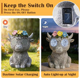 Outdoor Solar Garden Statue, Dynamic LED Light with Flower Sculpture, Art Decor for Patio Porch Lawn Backyard, Housewarming Gifts for Women (Stone Highland Cow)