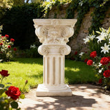 English Rosette Indoor Outdoor Sculptural Garden Plinth Base Statue Riser, Weatherproof Sturdiness Plinth Base Statue Riser for Statues, Flower Pots, Decor, Cast Stone Resin, Antique Stone Finish (F)