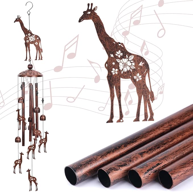 Giraffe Gift Wind Chimes for Outside, Outdoors Metal Giraffes Windchimes with S Hook for Birthday Home Patio Porch Backyard Yard Garden Decoration, Memorial Giraffes Gifts for Women Men Mom Grandma