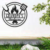 Custom BBQ Grill Name Sign - Personalized Outdoor Kitchen Metal Sign - Backyard Barbecue Hanging Decor - Man Cave Accessories for Dad, Grandpa, Husband - Patio Party Sign