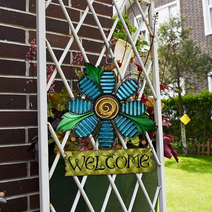 Vintage Flower Metal Welcome Sign Front Door Decor Hanging Wall Sign Indoor Outdoor Garden Hanging Sign 15.75x12.75" (Three colors)