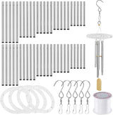 Swpeet 60Pcs Wind Chime Tubes Parts and Transparent Top Circles of Wind Chime with 100 Yard Wind Chime Wire and Swivel Hooks Clips Making