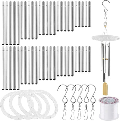 Swpeet 60Pcs Wind Chime Tubes Parts and Transparent Top Circles of Wind Chime with 100 Yard Wind Chime Wire and Swivel Hooks Clips Making