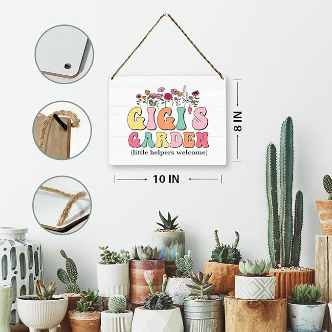 Gigi's Garden Wooden Sign Decor, Indoor Decoration Hanging Signs 8x10 Inches, Outdoor Garden Decor Yard Wall Hanging Decor Sign, Mothers Day Gifts Birthday Gifts for Mom Grandma