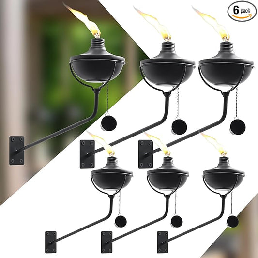 ZSPENG 6-Pack Citronella Torches, 23.5 Oz Wall Mounted Metal Garden Torches, Easy Setup & Refill Metal Torch, Flame Light Torch for Indoor or Outdoor Decor
