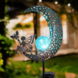 Bshine Moon Solar Light Outdoor Garden Decoration, Moon Fairy Garden Statue Decor,Metal Waterproof Light Stake for Patio, Path, Yard and Lawn Ornament, Housewarming Gift for Mom,Blue