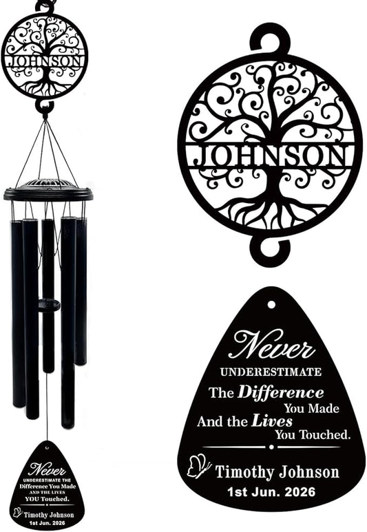 37" Personalized Retirement Wind Chimes for Women Men, Custom Retirement Gifts for Coworker Boss Teacher, Large Deep Tone Windchime Outdoor Decorations