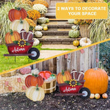 YEAHOME Fall Decorations Outdoor, Stacked Pumpkin Football Wheelbarrow Decorative Garden Stakes, Autumn Metal Cart Yard Signs for Home Outside Garden Lawn Porch Decor, Thanksgiving Decorations
