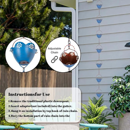 Lotus Rain Chains for Gutters, 8.2 FT Rain Chain with 10 Cups, Adjustable Rain Catcher Chain for Outside, Replacement Downspout for Gutters, Eaves, Drainage