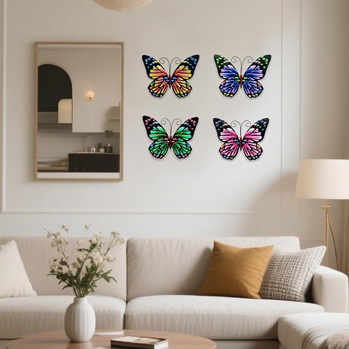 LWINGFLYER 4PCS Metal Butterfly Wall Decor Butterflies for Garden Wall Art Decoration for Fence Patio Accents Balcony Features Beautify Backyards Gardens Porch Living Areas (Butterfly)