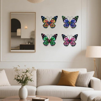 LWINGFLYER 4PCS Metal Butterfly Wall Decor Butterflies for Garden Wall Art Decoration for Fence Patio Accents Balcony Features Beautify Backyards Gardens Porch Living Areas (Butterfly)