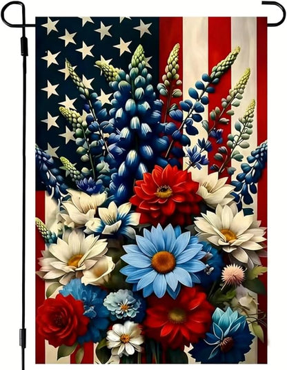 4th of July Patriotic Garden Flag 12x18 Double Sided, Small Burlap Summer Independence Day Floral Garden Flags Memorial Day Fourth of July Decorations Outdoor Yard Flags for Outside Lawn Porch Decor
