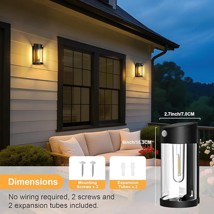 btfarm Solar Fence Lights Outdoor, Motion Sensor Outdoor Lights Waterproof, Retro Metal Glass LED Deck Lighting Solar Powered for Outside Front Door Garden Shed Patio Backyard Decor, 2 Pack