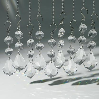 10pcs Crystal Sun Catcher, 38mm Clear Maple Leaf Crystal Chandelier Prism Pendant Parts, 50mm Suncatchers Hanging Crystals Beads for Chandelier Christmas Tree Decoration (Clear Maple Leaf)