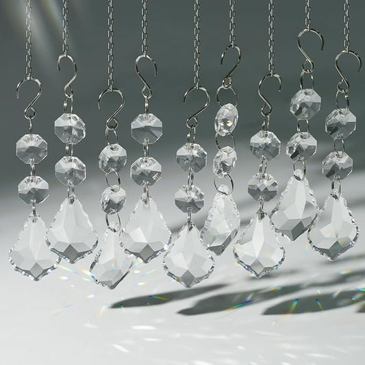 10pcs Crystal Sun Catcher, 38mm Clear Maple Leaf Crystal Chandelier Prism Pendant Parts, 50mm Suncatchers Hanging Crystals Beads for Chandelier Christmas Tree Decoration (Clear Maple Leaf)
