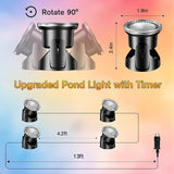 POPOSOAP LED Pond Lights 6-Head, IP68 Waterproof Underwater Lights with 8H Timer Function, 90° Rotatable Design & Gravity Base Fountain Lights for Pond, Fountain, Waterfall, Aquarium, Pool-P64HZ