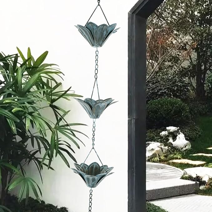 TZSSP Rain Chains Decorative Rain Chain Bell with 12 Cups, Decorative Rain Catcher 8-1/2 Length, Blue