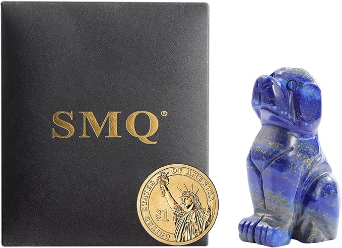 SMQ 2" Crystal Dog Figurine,Polished Mini Carved Lapis Lazuli Puppy Pet Animal Carvings Collecitble for Home Decor Gifts