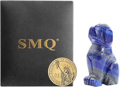SMQ 2" Crystal Dog Figurine,Polished Mini Carved Lapis Lazuli Puppy Pet Animal Carvings Collecitble for Home Decor Gifts