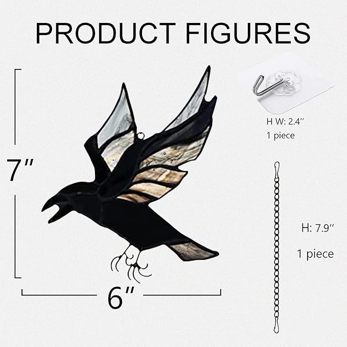 BOXCASA Raven Stained Glass Window Hangings,Crow Decorations for Halloween,Bird Suncatcher for Windows,Balconies,Yards,Walls