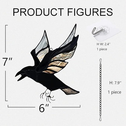 BOXCASA Raven Stained Glass Window Hangings,Crow Decorations for Halloween,Bird Suncatcher for Windows,Balconies,Yards,Walls