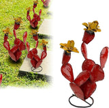 Metal Cactus Outdoor Decor - Iron Cactu Yard Art - Metal Plants Statue for Outdoors - Fake Cactus Rustic Artificial Cactus Sculpture for Garden Lawn Patio Balcony Backyard Decor 11.8" (Red)