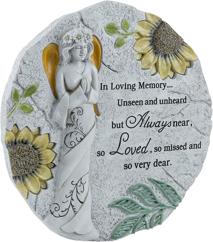 MyGift 9 Inch Resin Memorial Stepping Stone, Angel Prayer Garden Plaque, Sympathy Bereavement Gifts for Loss of Loved One, Outdoor Remembrance Stone